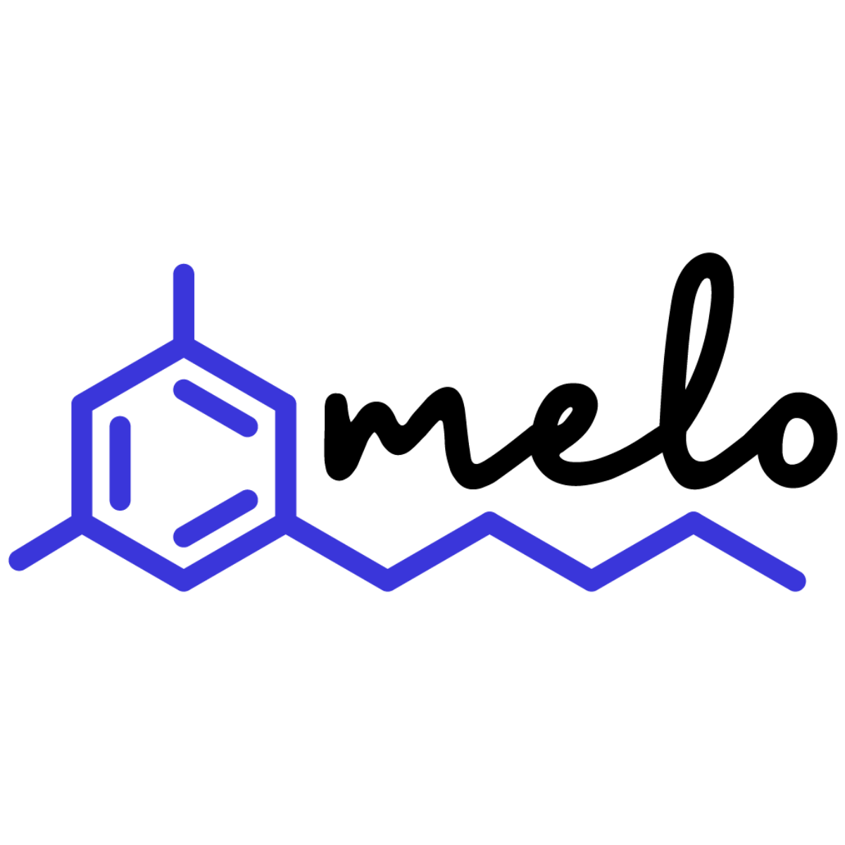 Website logo for the online CBD marketplace of Melo Marketplace in Melo's branded colors and square